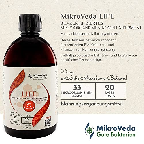 MikroVeda Life Enzymfermentgetränk 500ml, 33 Bakterienstämme, 22 fermentierte Kräuter & Pflanzen, super-aktiviert, hoch zellverfügbar, bioverfügbar, vegan, roh, Deutscher zertifizierter Hersteller - 2