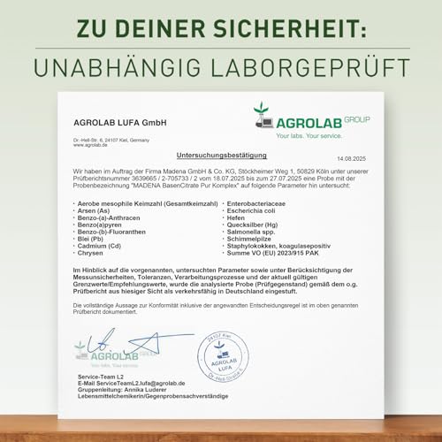 MADENA Premium BasenCitrate Pur Komplex nach Apotheker Rudolf Keil, Citrat-Basenpulver vegan 240g, das Original mit 100% organischen Basen, viel Magnesiumcitrat, Zink, Kalium, Calcium, Acerola - 7