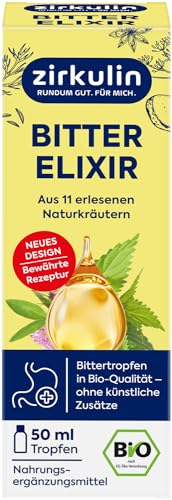 Zirkulin Bitter-Elixir – Bio Bittertropfen 50ml - Bitterstoffe aus 11 erlesenen Kräutern 4-8:1 Extrakt – Hildegard von Bingen – vegan, zuckerfrei – Reichweite 1.800 Tropfen - 2