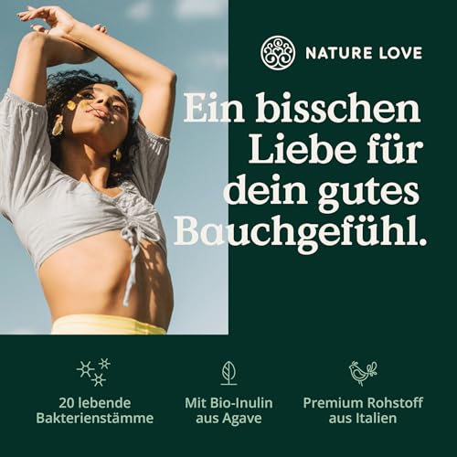 NATURE LOVE® Probiona Komplex - 20 Bakterienstämme + Bio Inulin - 180 magensaftresistente Kapseln - 2X hochdosiert: 20 Mrd KBE je Tagesdosis - Vegan, in Deutschland produziert - 3