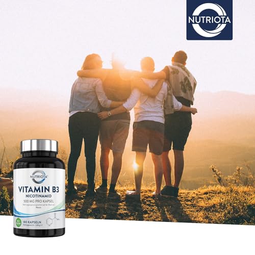 Vitamin B3 Nicotinamid 500 mg – 180 Hochdosiert Niacin-Kapseln ohne Flushing-Effekt (Flush Free) – Veganes Nicotinsäureamid Vitamin B3 - 5