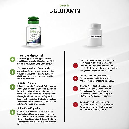 Fairvital | L-Glutamin Kapseln 750mg – HOCHDOSIERT – VEGAN – 120 Kapseln – freie Form der Aminosäure - 3