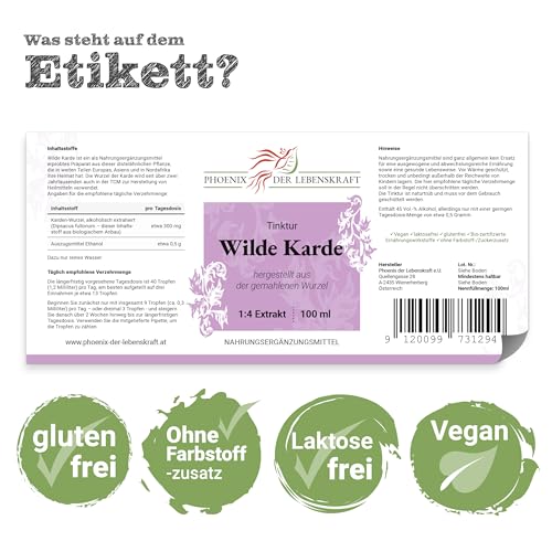 Wilde Karde Tinktur, Tinktur mit Extraktverhältnis 1:4, Premium Qualität, Hergestellt in Österreich, Nahrungsergänzungsmittel, Vegan - 5