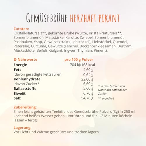 Gemüsebrühe herzhaft pikant | Hildegard Gemüsesuppe | 14 Hildegard-typische Gewürze | 100% natürlich | nach Hildegard von Bingen | 116 Teller | 350g - 6